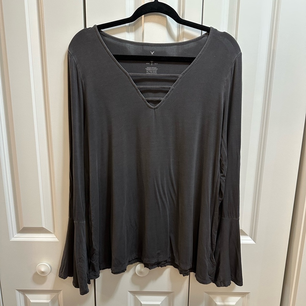 Women's Gray V-Neck Top